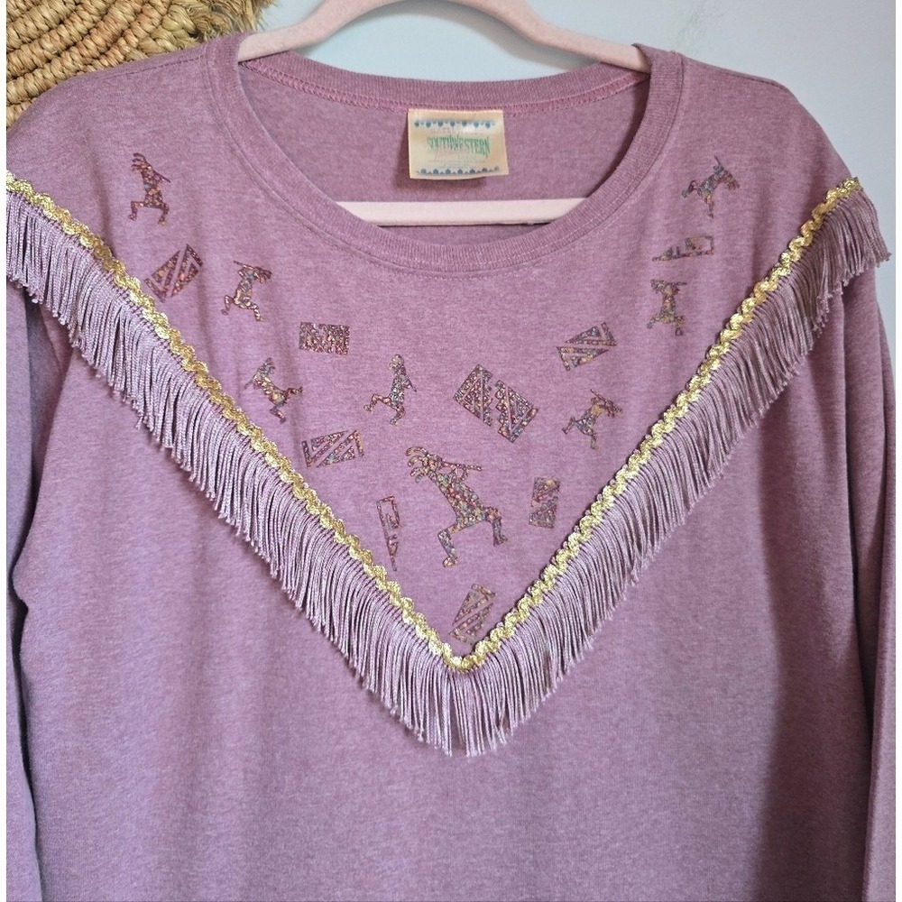 Hazelwood Southwestern Vintage Pink Western Fringe Knit Tribal Top SZ Large - Picture 3 of 9